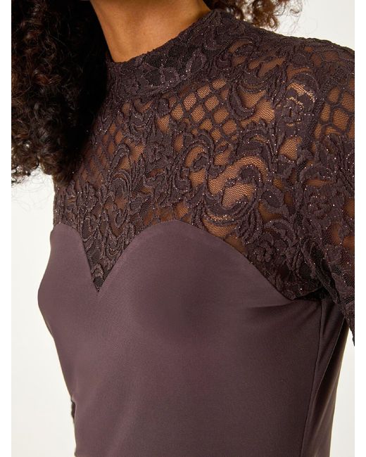 Roman Purple Baroque Lace Stretch Blouse