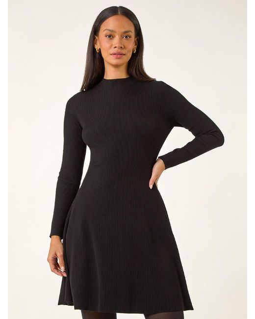 Roman Women's Black Ribbed Skater Sweater Dress - www.disolcolor.com Roman Women's Black Ribbed Skater Sweater Dress - www.disolcolor.com