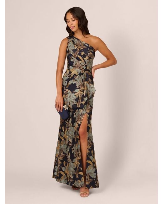 adrianna papell dress one shoulder Step out in our new Jacquard Mermaid Gown Available in sizes up to 26 , #myapmoment #adriannapapell #jacquarddress #nyc #plussizefashion #plussizedresses This Adrianna Papell one shoulder gown is designed with a sleek column silhouette and gathered details along the shoulder strap Adrianna Papell Platinum 40416 -