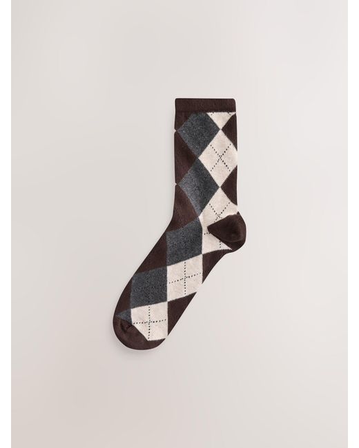 Next Natural Neutral Argyle Pattern Ankle Socks 4 Pack