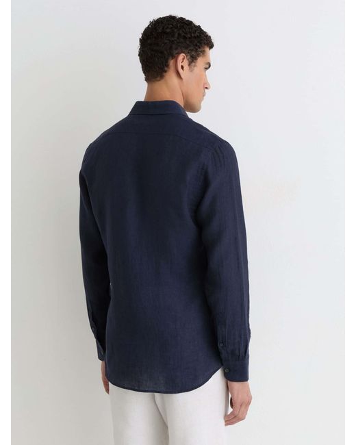 Reiss Blue Ruban - Navy Linen Button-through Shirt, 3xl for men