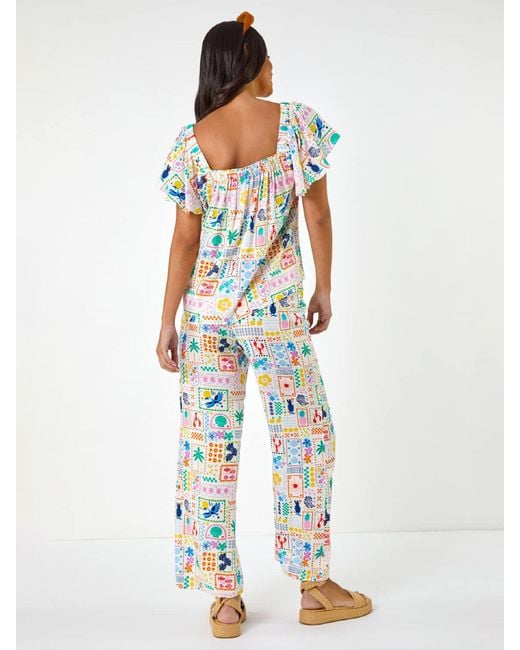 Roman White Patchwork Palm Ruffle Shirt