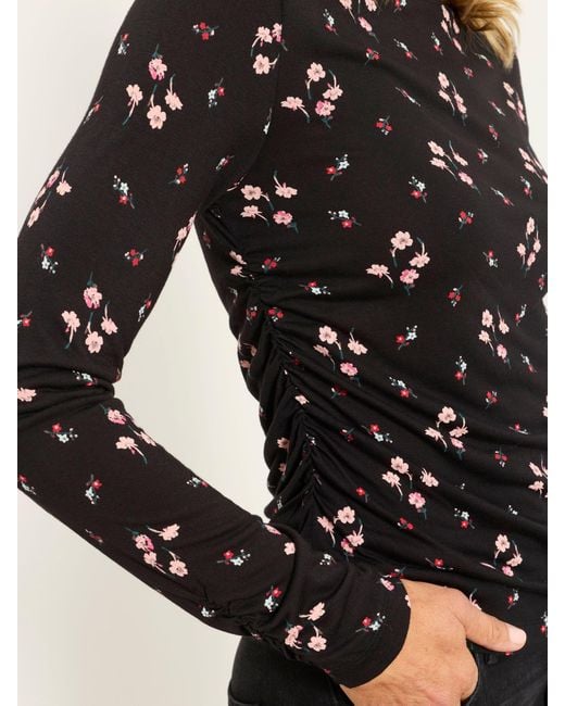 FatFace Black Fatface Ruby Roses Ruched Long Sleeve Top