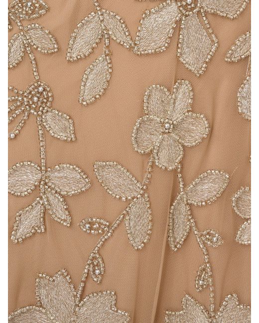 Adrianna Papell Natural Strapless Beaded Mesh Dress