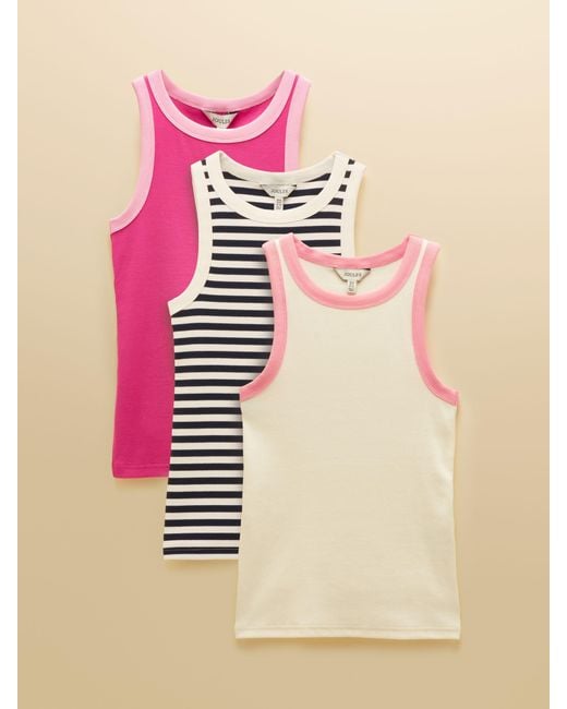 Joules Pink Sofia Ribbed Jersey Vests 3 Pack