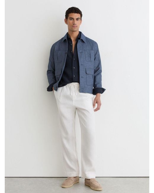 Reiss Blue Ruban - Navy Linen Button-through Shirt, 3xl for men