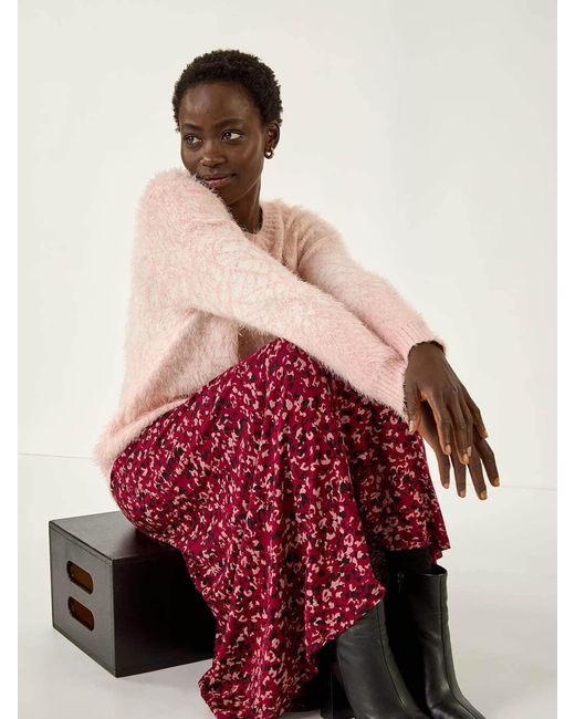 Roman Red Confetti Print Stretch Midi Skirt