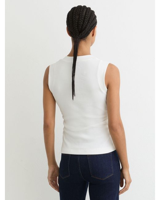 Reiss White Stretch-Cotton Rib Ruched V-Neck Vest