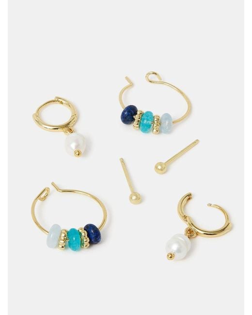 Accessorize White 14Ct Stud And Pearl Effect Hoop Earrings 3 Pack