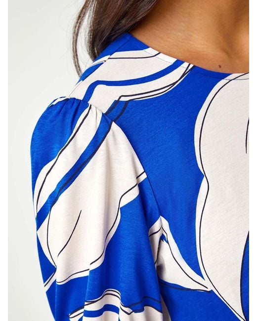 Roman Blue Petite Leaf Stretch Midi Dress