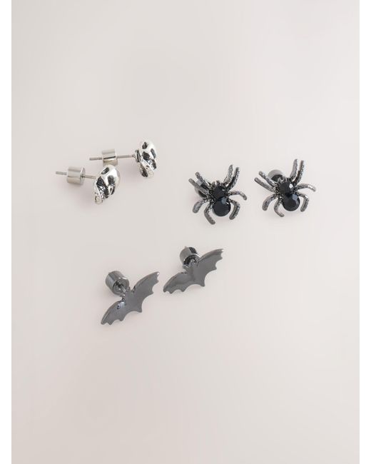 Next Natural Halloween Bat Skull Spider Stud Earrings Pack