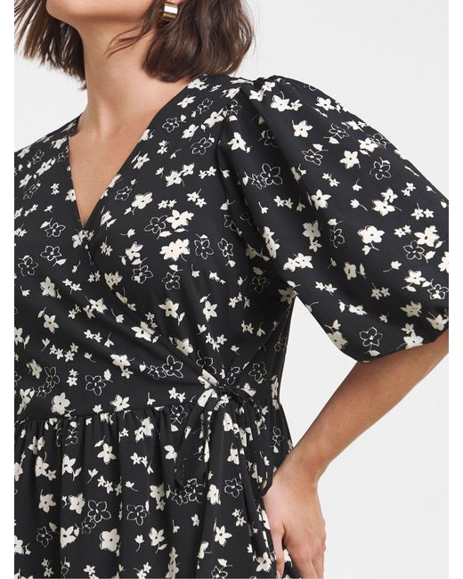 Simply Be White Puff Sleeve Woven Wrap Midi Dress