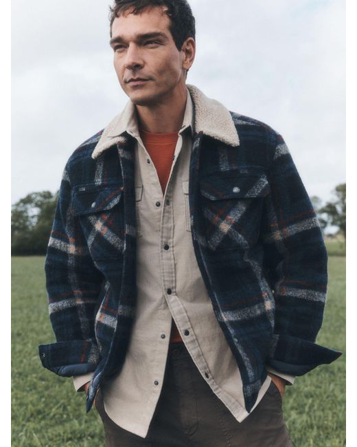 Next Blue Check Borg Lined Trucker Jacket With Wool for men