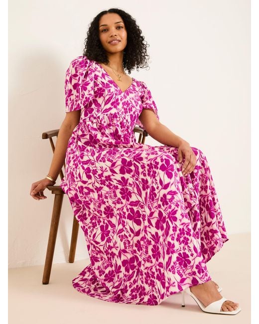 FatFace Pink Fatface Marlowe Gathered Sleeve Printed Maxi Dress