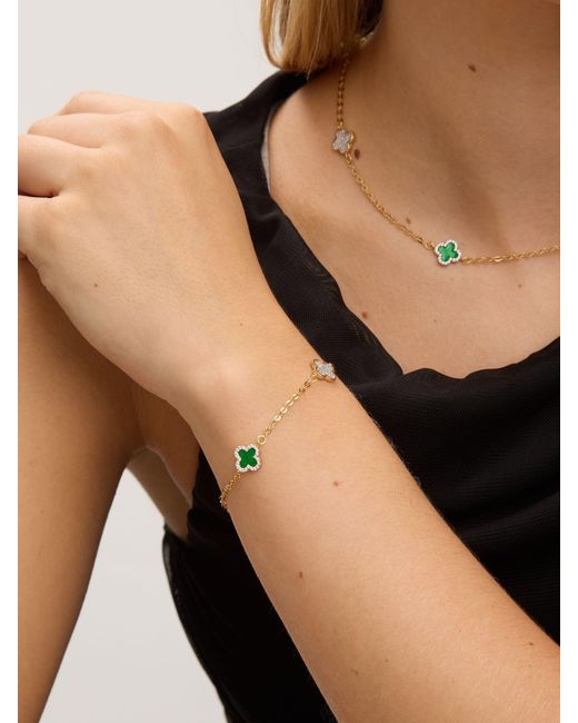 Jon Richard Metallic Plated Pave And Malachite Clover Bracelet