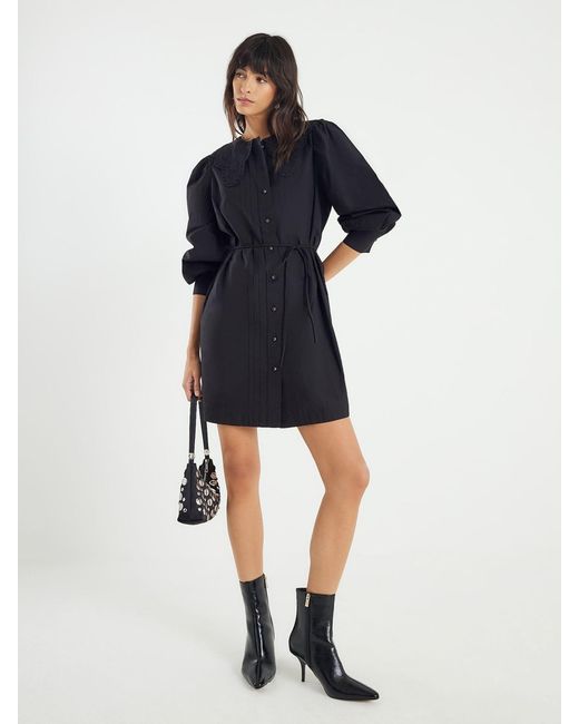 River Island Blue Collar Mini Shirt Dress