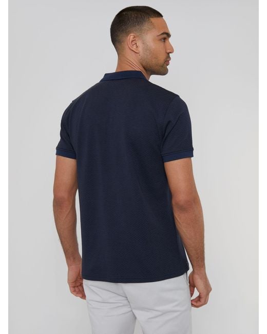 Threadbare Blue Textured Hidden Placket Polo Shirt for men