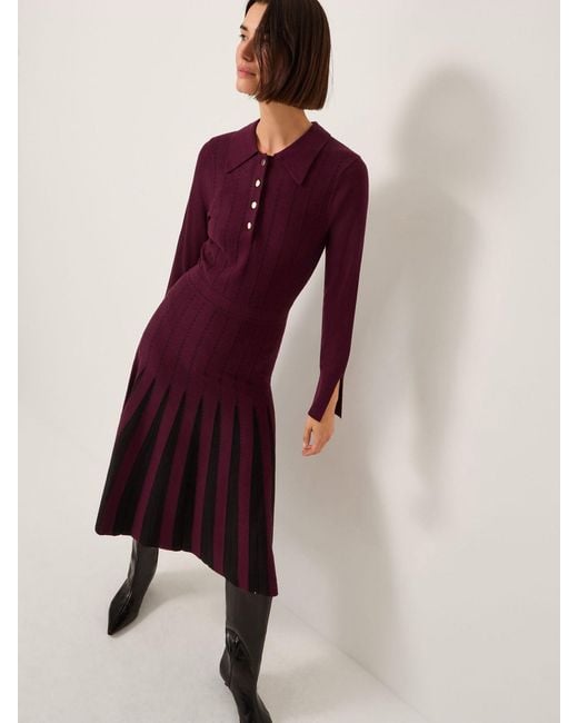Monsoon Purple Prue Knit Pleated Shirt Dress
