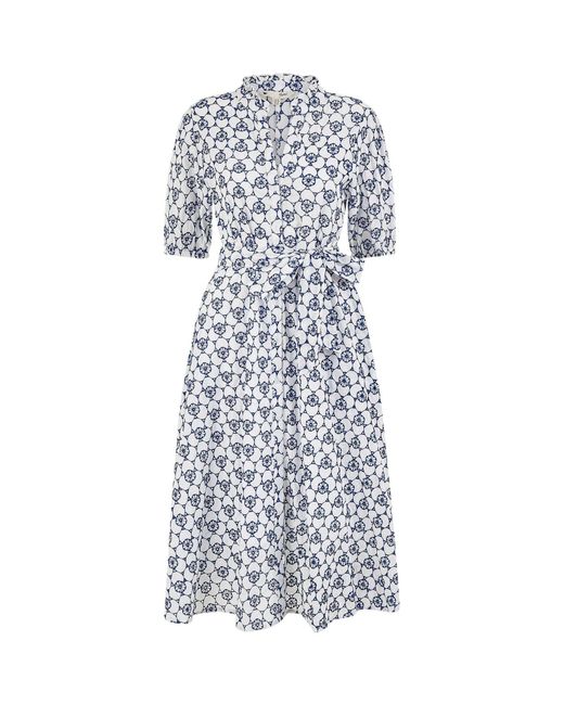 Yumi' 100% Cotton Broderie Anglaise Midi Shirt Dress in White | Lyst