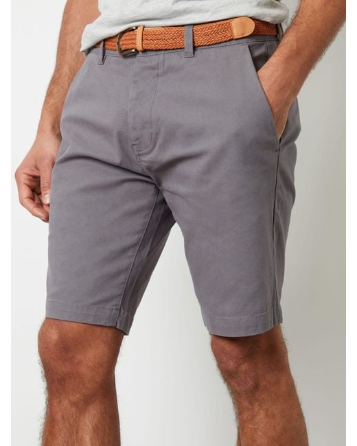 Threadbare Gray Belted Chino Shorts for men