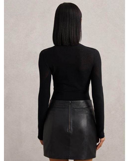 Reiss Black Mesh Funnel-Neck Knit Top