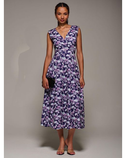 Jolie Moi Purple V-Neck Fit & Flare Scuba Midaxi Dress