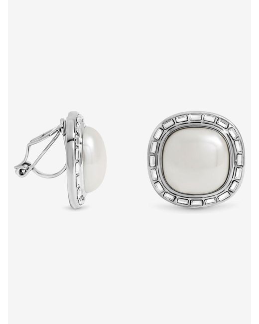 Jon Richard Metallic Rhodium Plated And Pearl Clip Earrings