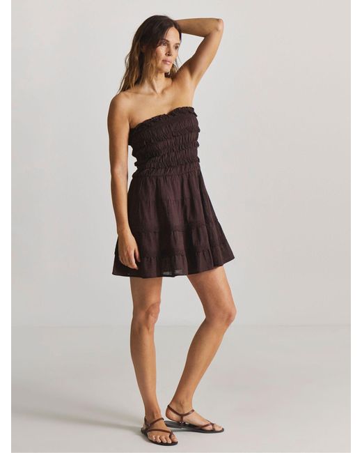 shirred bandeau beach dress Simply Be in Brown Feed Elena of Avalor dress Style:D375AAVLWTMESH Main 85% Livaeco Viscose