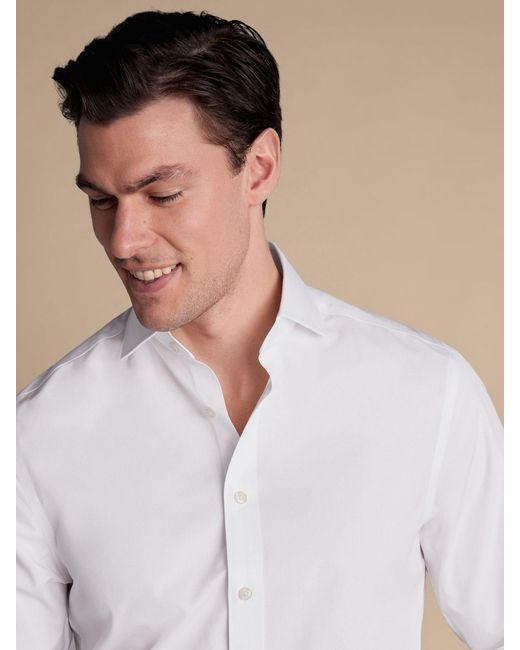 Charles Tyrwhitt Gray Slim Fit 100% Cotton Cutaway Collar Non Iron Poplin Shirt for men