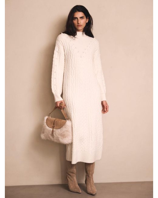 Mint Velvet White Bobble Detail Knitted Midi Dress