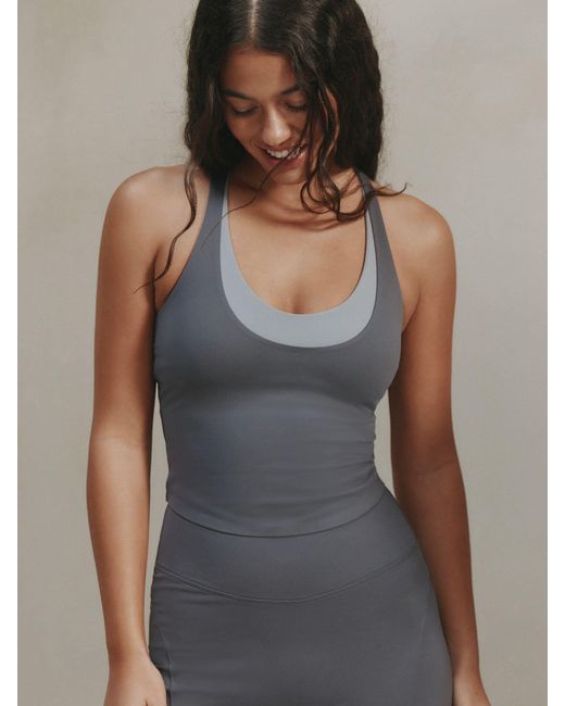 Self Gray Twist Back Crop Top