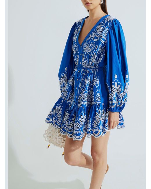 River Island Blue Broiderie Shirt Dress