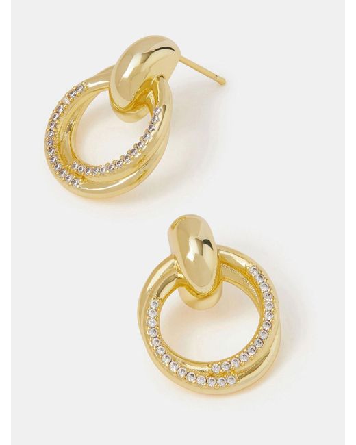 Accessorize Metallic 14Ct Plated Diamanté Doorknocker Drop Earrings