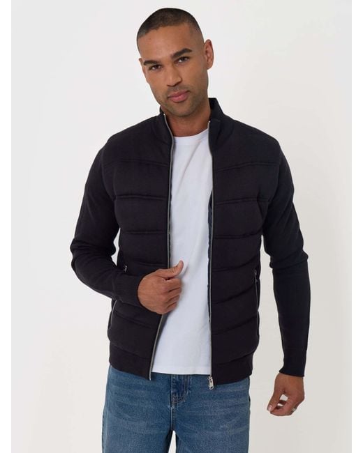 Threadbare Blue Quilted Zip Up Knitted Jacket for men