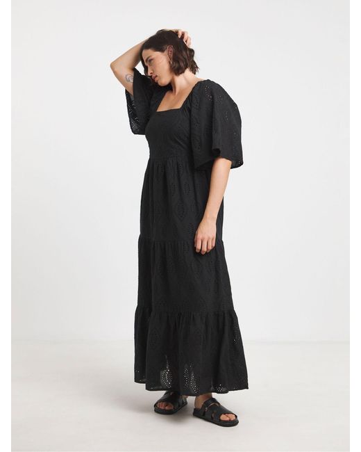 Simply Be Black 100% Cotton Bardot Broderie Maxi Dress