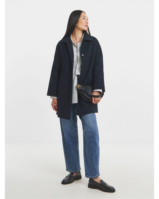JD Williams Blue High Collar Button Front Lined Coat