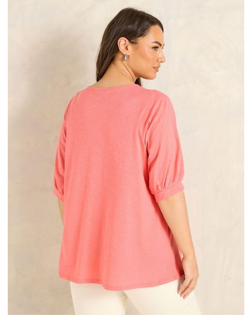 Evans Pink Slub Button Through Top