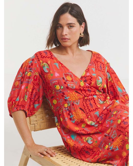 Simply Be Red Crinkle Wrap Midi Dress