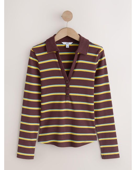 Next Brown Henley Long Sleeve Button Down Top