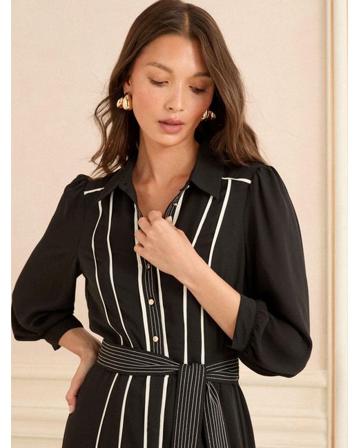 Love & Roses Black Petite Contrast Midi Shirt Dress