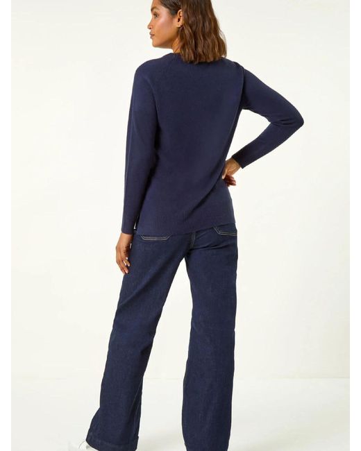 Roman Blue Plain Soft Crew Neck Jumper