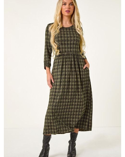 Roman Green Petite Geometric Spot Midi Dress