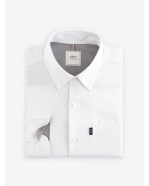 Next White Regular Fit Button Down Easy Iron Oxford Shirt for men