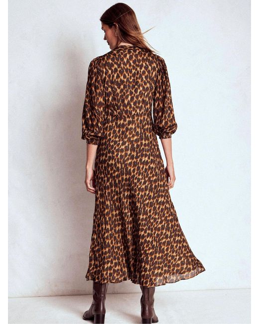 Boden Brown Brooke Tie Neck Tea Dress