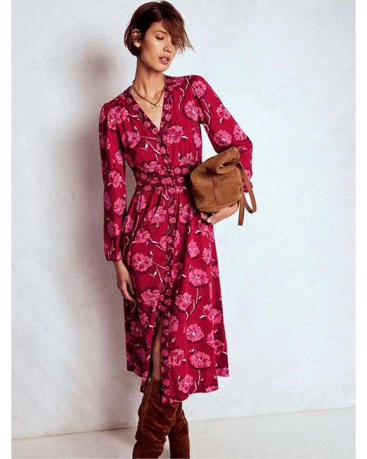 Boden Red Natalia Long Sleeve Tea Dress