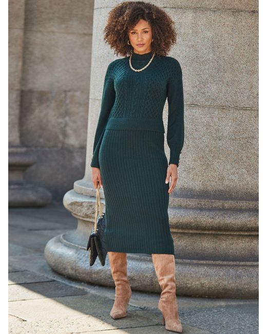 Sosandar Gray Two Part Cable Knit Midi Dress