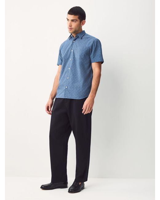 Next Blue Regular Fit Short Sleeve Embroided Print Smart Shirt for men