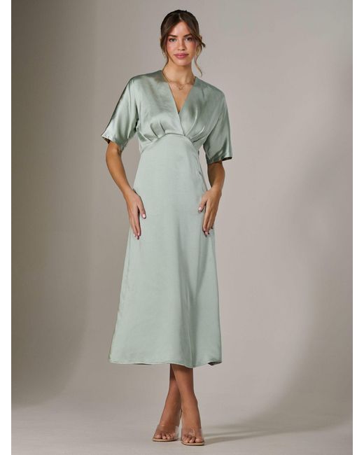 Jolie Moi Women's Green Satin A-Line Midaxi Dress