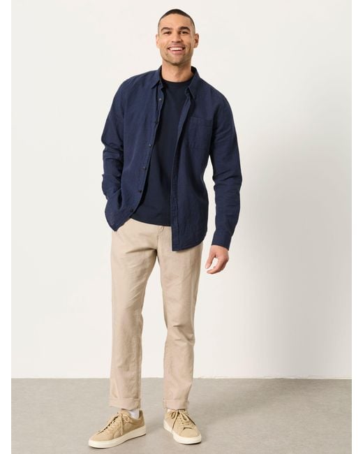 FatFace Blue Fatface Long Sleeve Linen Cotton Bugle Shirt for men