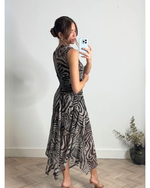 Style Cheat Black Senna V-Neck Ruched Animal Midi Dress